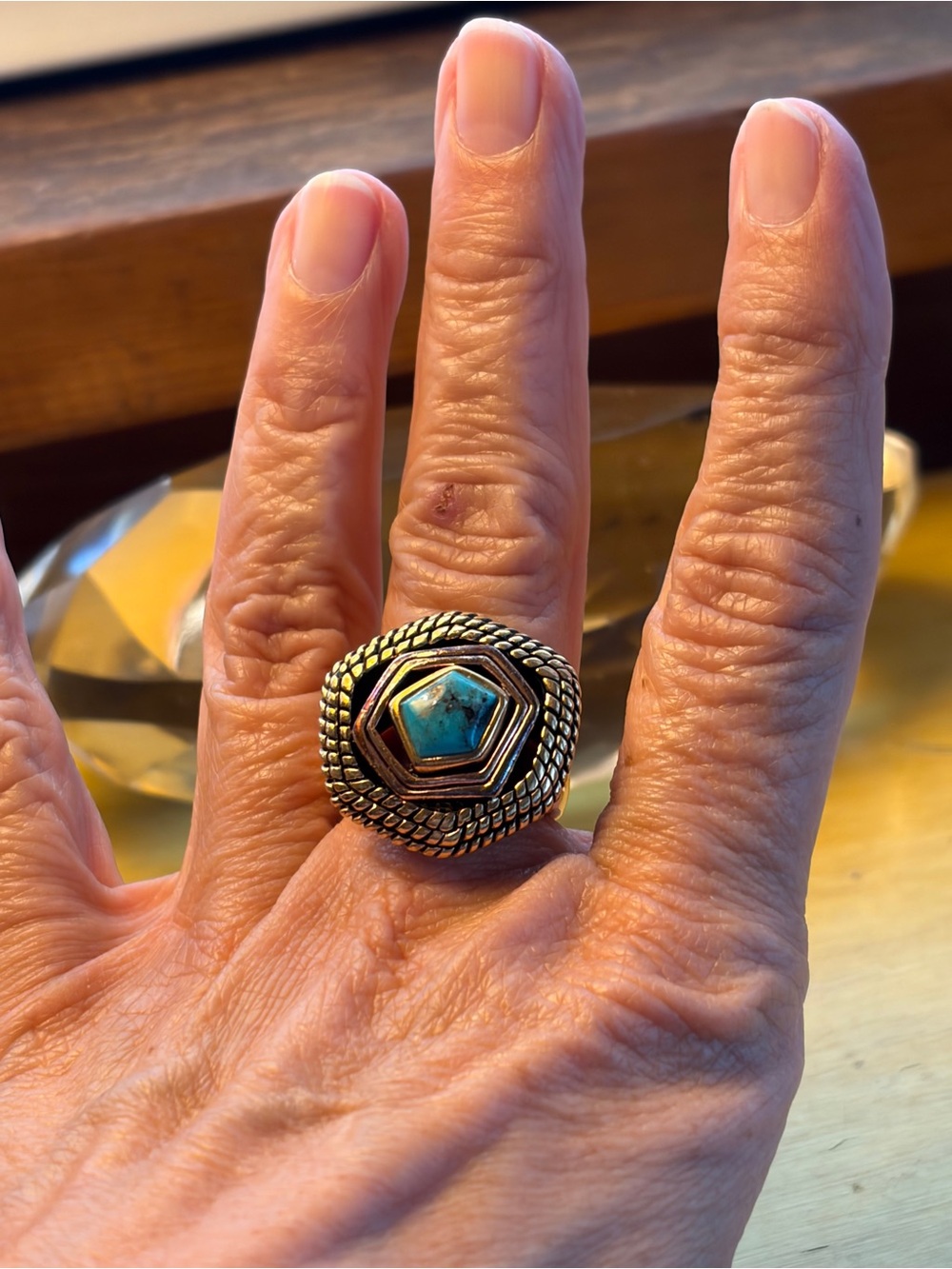 Barse Genuine Turquoise Copper Brass Statement Ring Size 7 Signed Thai CU